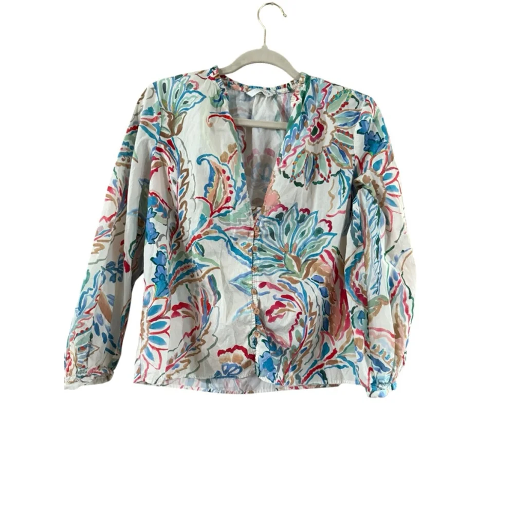 Women's Zara White Multi-Color Floral Blouse Size S - Picture 7 of 8